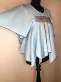 8  womens  vintage  Urban Village Vintage  top  ribbon detail  hippie  handkerchief sleeve  duster top  boho  bohemian  blue  1970s