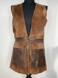 Vintage 1970s Suede and Leather Waistcoat in Brown - Size UK 12