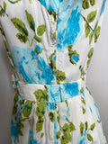 womens  vintage  Urban Village Vintage  St Michael  short sleeved  short sleeve  rose print  roll neck  print dress  MOD  floral print  floral dress  floral  dress  blue rose  back zip  60s  1970s  1960s
