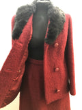 womens  Winter Coat  winter  vintage  Urban Village Vintage  two piece  tunic  suit  Skirts  skirt  set  red  rabbit fur  Jacket  fur collar  double breasted coat  double breasted  black fur  60s  1960s  12