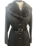 Vintage 1960s Coat with Sheepskin Collar by Betena of London - Black - Size UK 10
