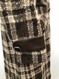 womens  waist belt  vintage  Flagship Model  fitted waist  double breasted  decorative pockets  checked  check coat  brown  Belted waist  70s  1970s  10