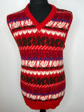 Vintage 1970s Patterned Wool V-Neck Tank Top in Red - Size L