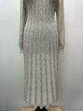 womens  white  vintage  Urban Village Vintage  urban village  tricoville  stretch fabric  sheer  semi sheer  patterned dress  patterned  maxi dress  maxi  long sleeve  light knit  knitwear  knitted  knit dress  knit  elasticated  dress  button up  button  8  70s  1970s