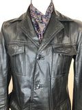 vintage  Urban Village Vintage  urban village  s  pockets  Mr Clive  mens  long sleeve  Leather Jacket  Leather  front pockets  chest pockets  Black Leather  Black Jacket  black  70s  1970s