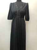 1970s Sequin Button Front Maxi Dress in Black - Size 12