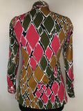 womens  vintage  Urban Village Vintage  urban village  shirt  red  multi  long sleeve  Green  dagger collar  collar  button front  button  brown  blouse  big collar  70s  1970s  10