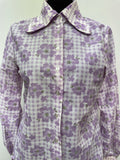 womens shirt  womens  vintage  Urban Village Vintage  urban village  Shirt  retro  purple  long sleeve  floral shirt  floral print  floral dress  dress  collar  checkered  checked  check shirt  check  button down  button  blouse  big collar  Beagle collar  beagle  70s  60s  1970s  1960s  12