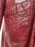 womens  vintage  Urban Village Vintage  urban village  retro  pockets  long sleeve  Leather Jacket  Leather detailing  Leather Coat  Leather  lapels  Jacket  button down  burgundy  belted jacket  belted  70s  1970s  10