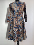 1960s Ethnic Print Long Sleeve Winter Dress - UK 10-12