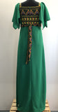 womens  vintage  Urban Village Vintage  tie back belt  retro  print dress  MOD  green  dress  beading detail  aztec print  70s  70  1970s  10