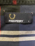 vintage  Urban Village Vintage  retro  MOD  mens  long sleeves  Long sleeved top  long sleeve  L  Fred Perry  fred  embroidered logo  Embroidered  collar  checkered  checked  button down collar  button down  blue