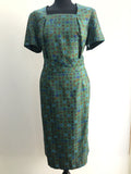 1960s Square and Floral Print Dress by Philip Kunick - Size UK 16