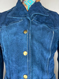 zip  womens jacket  womens  vintage  Urban Village Vintage  urban village  two piece  suit  Suede Jacket  Suede  stitch detail  Skirts  set  Rounded collar  matching set  knee length  Jacket  Blue  8  70s  1970s