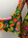 zip back  womens  vintage  Urban Village Vintage  urban village  retro  psychedelic  psych  multi  long length  long dress  long  hippy  hippie  floral print  floral lining  floral  Cotton  collar  big collar  bell sleeve  back zip  60s  1960s  10