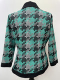 womens jacket  womens  vintage  Urban Village Vintage  urban village  square pattern  penny collar  patterned  pattern  MOD  long sleeve  Jacket  Green  decorative pockets  crop jacket  collar  button down  button  big collar  60s  1960s  16