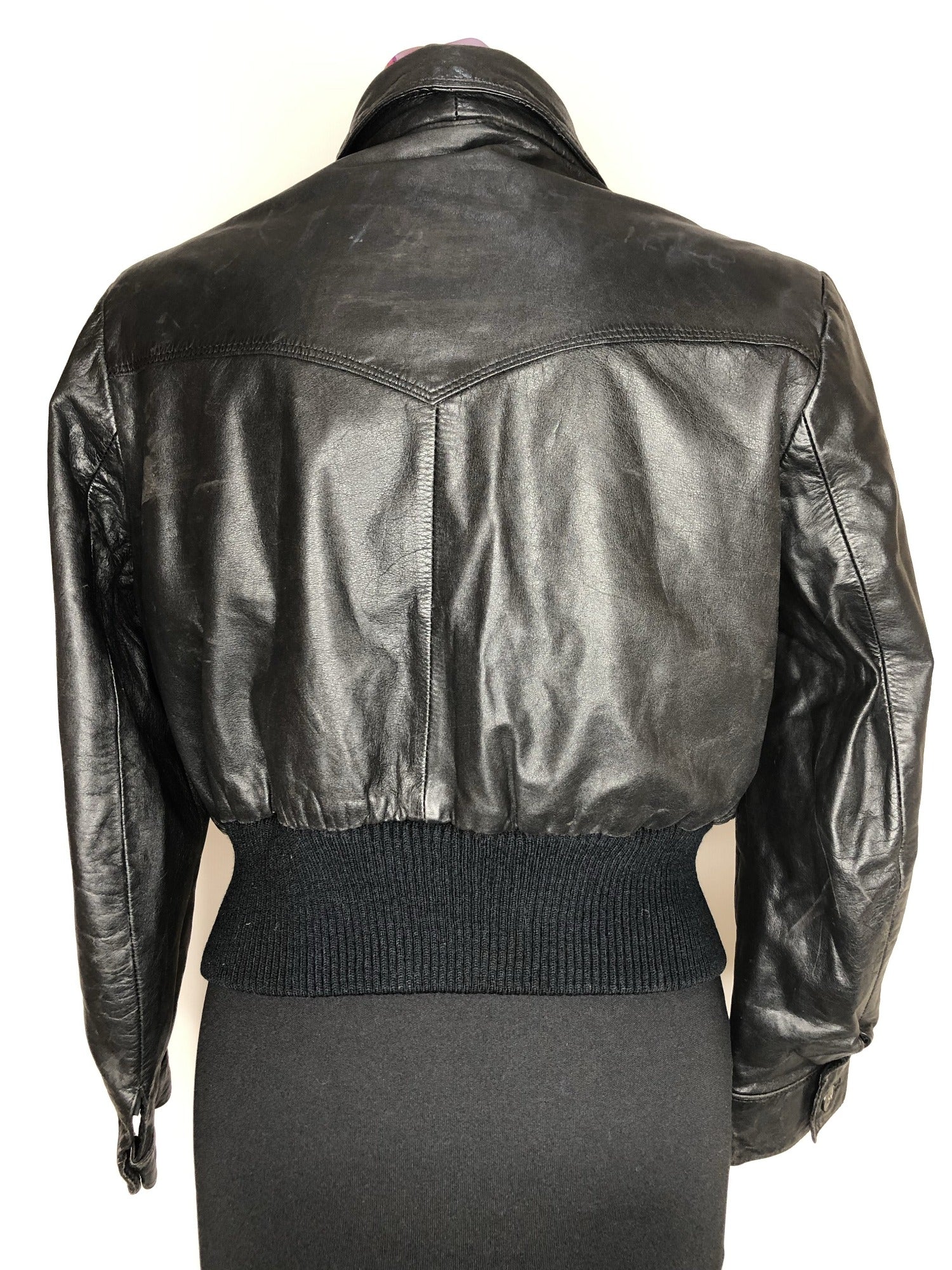 Leather Bomber Jacket - Vintage black - Ladies