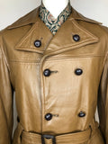 vintage  Urban Village Vintage  urban village  S  pockets  mens  long sleeve  Leather Jacket  Leather  front pockets  chest pockets  Brown  Belted waist  belted jacket  belted  belt  70s  1970s