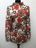 womens  white  vintage  Urban Village Vintage  top  orange  multi  flower print  floral print  brown  blouse  60s  1960s  12