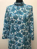 womens  white  vintage  Urban Village Vintage  sleeveless  round neck  MOD  long sleeved  high collar  floral print  dress  blue  60s  1960s