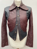 zinaldi  XS  womens  vintage  stitch detailing  stitch detail  retro  red stitching  Navy  Mens jacket  mens  long sleeve  leather stitch  Leather Jacket  Leather Coat  Leather  cropped  collar  button down  button  burgundy  big collar  Beagle collar  70s  60s  1970s  1960s  12
