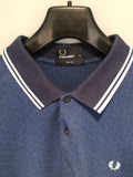 Fred Perry Slim Fit Square Dot Polo Top - Blue - Size XL - Urban Village Vintage