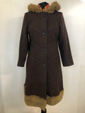 Wool  womens jacket  womens coat  womens  vintage  jacket  hooded  faux fur  coat  brown  70s  1970s  10