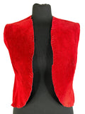 Vintage 1960s Suede Fringed Cropped Open Waistcoat in Red by Daleswear - Size UK 8