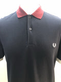 vintage  Urban Village Vintage  urban village  top  tipped  short sleeved  short sleeve  retro  polo top  polo  navy  MOD  mens  L  Fred Perry  fred  collared  collar  button  burgundy collar