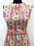 womens  Urban Village Vintage  stripe print  pink  multi  long sleeve  floral print  floral dress  floral  dress  daisy print  dagger collar  60s