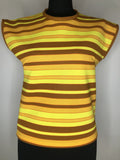 1970s Striped Top in Brown and Yellow - Size UK 10