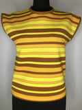 Yellow  womens top  womens  vintage  urban village  tops  top  sweater  summer top  striped  stripe  short sleeved  short sleeve  orange  multi  knit top  Delmare  collar  brown  70s  70  1970s  10