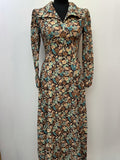 womens  vintage  Urban Village Vintage  urban village  retro  maxi dress  maxi  long sleeves  long sleeve  high neck  floral print  floral dress  floral  dress  collared dress  collared  collar dress  collar  brown  boho  bohemian  blue  big collar  back zip  8  70s  1970s