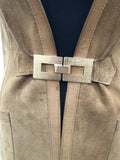 womens  waistcoat  vintage  Urban Village Vintage  urban village  suede  square buckle  long waistcoat  leather trim  leather  brown  70s  70  1970s