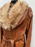 womens  waist belt  vintage  Urban Village Vintage  urban village  tan  soft leather  short sleeved  made in england  long sleeves  long sleeve  long coat  long  Leather Jacket  Leather Coat  Leather  Jacket  full length  faux fur  faux collar  faux  double breasted coat  double breasted  button down  button  brown  Belted waist  belted jacket  belted  belt  70s  1970s  12