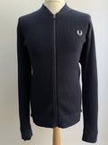 Mens Fred Perry Navy Zip Up Knitted Bomber Cardigan - Size XL