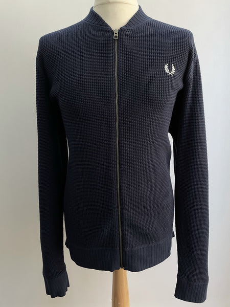 Mens Fred Perry Navy Zip Up Knitted Bomber Cardigan Size XL Urban Village UrbanVillageVintage