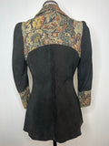 womens  vintage  Urban Village Vintage  urban village  tapestry design  Suede Jacket  Suede  pockets  MOD  long sleeve  Jacket  collar  coat  black  big collar  belt  60s  60  1960s  1960  10
