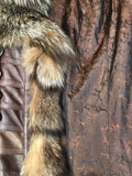 womens  Winter Coat  vintage  real fur  long coat  Leather detailing  Leather  fox fur  coat  brown  Avinue London Urban Village Vintage