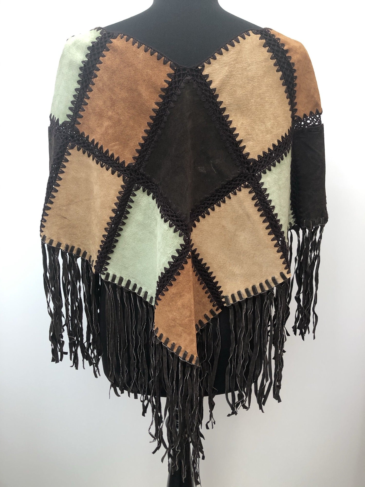 Denim Co  western  vintage  poncho  patchwork  One Size  navajo  Ecuador  cape  brown  70s  60s  1970s  1960s