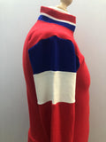 zip front  zip  vintage  Urban Village Vintage  urban village  stripey  Stripes  striped  S  Red  polo top  polo  pockets  MOD  mens  long sleeve  knitwear  knitted  knit  jersey  fine knit  cycling polo  60s  1960s