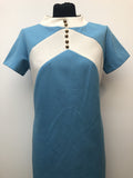 womens  vintage  Urban Village Vintage  short sleeved  short sleeve  Roll neck  dress  decorative buttons  chevron  blue