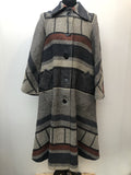 1970s Chevron Striped Coat in Grey and Blue - Size 12