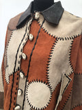 womens  western  vintage  S  poncho  penny collar  patchwork  navajo  Multi  leather  hooded  hippy  fringed  cream  coat  cape  brown  boho  bohemian  70s  60s  1970s  1960s urban village vintage