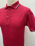 white stripes  white line  vintage  Urban Village Vintage  urban village  square pattern  short sleeved  retro  Red  polyester  polo top  polo  navy stripe  MOD  mens  M  Lightweight Knit  light knit  knit  fine knit  elasticated  button down  button  60s  1960s