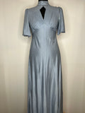 womens  white  vintage  short sleeve  print dress  polka dot  maxi dress  keyhole neckline  high neck  dress  blue  angel sleeve  8  70s  1970s