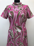 womens  vintage  Urban Village Vintage  short sleeved  short sleeve  Roll neck  psychedelic  psych  pink  patterned dress  patterned  Ladies Pride  hippie  dress  60s  1960s  12