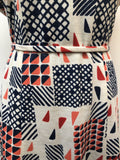womens  white  vintage  Urban Village Vintage  square print  square pattern  square neck  red  midi dress  midi  Eastex  dress  collar  blue  70s  70  1970s  14