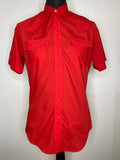 1970s Roebucks Red Pointed Collar Short Sleeve Western Shirt - Size M