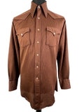 Vintage 1970s Ribbed Dagger Collar Western Shirt in Brown by H Bar C Ranchwear - Size M
